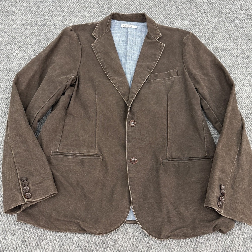GUSTIN Men's Large Blazer Jacket City Sport Coat Brown Denim Duck Canvas USA